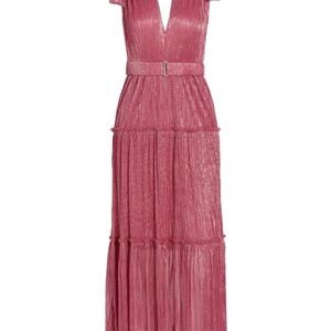 Sabina Musayev Helena Dress in hot pink - Pink Pleated Tiered Maxi Gown